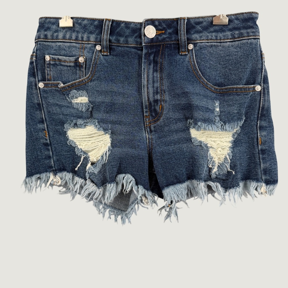 Almost Famous Jean Shorts Size 5 Blue Distressed‎ Frayed Hem Denim